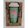 Mug de voyage en bambou vert Flamants roses