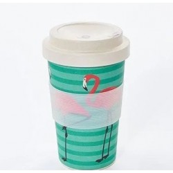 Mug de voyage en bambou vert Flamants roses