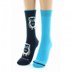 chaussettes réversibles Hibou Marine/Turquoise