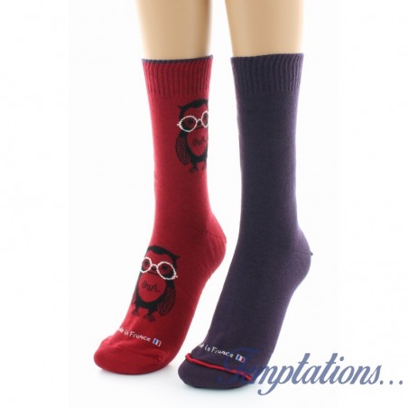 chaussettes réversibles Hibou Rouge/Prugne