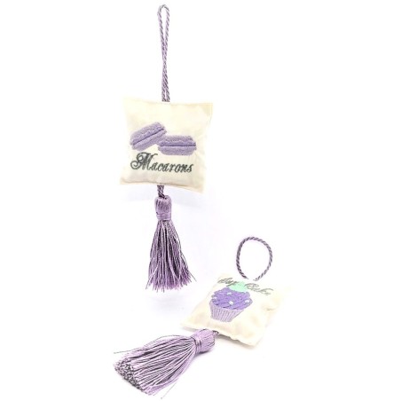 2 coussins à suspendre cupcake/ macaron pampille violette – Atelier Catherine Masson