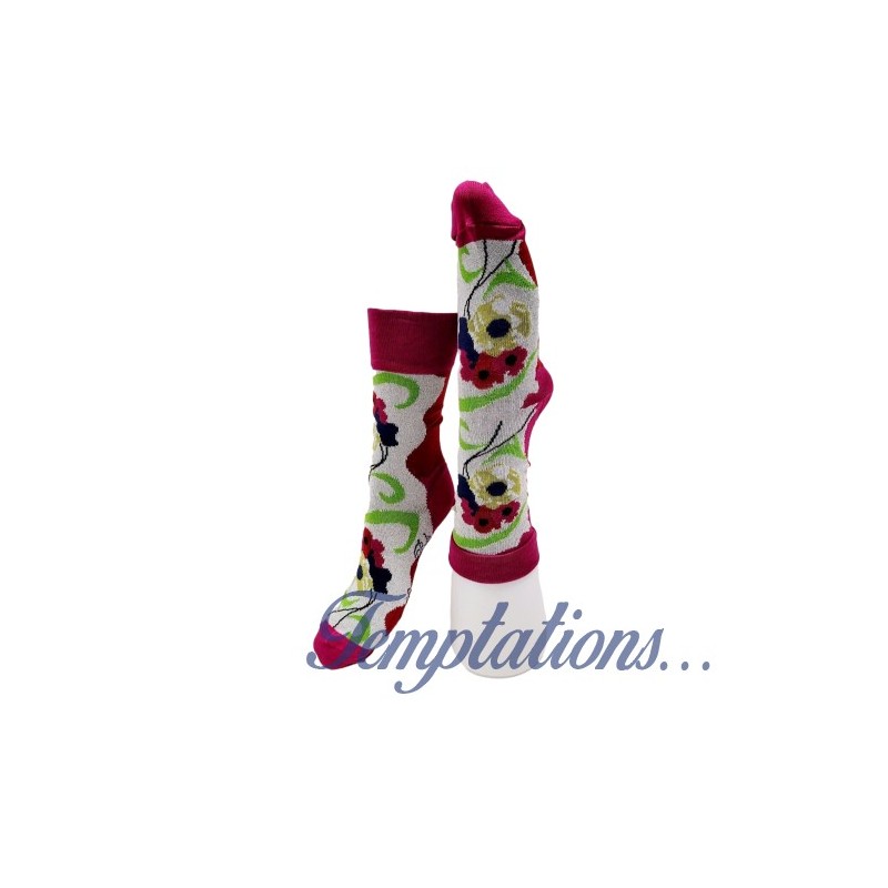 Chaussettes femme rouge argent Bouquet de Fleurs – Berthe aux grands pieds