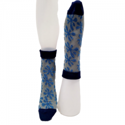 Chaussettes femme flocons bleus sur fond gris – Berthe aux grands pieds