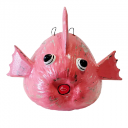 Poisson globe en Noix de Coco patine rose