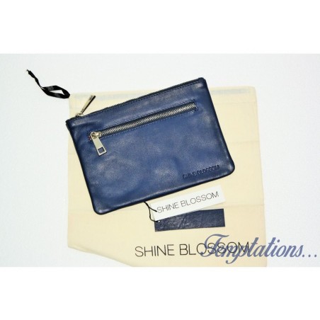 Pochette en cuir bleu Shine Blossom