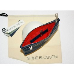 Pochette en cuir bleu Shine Blossom