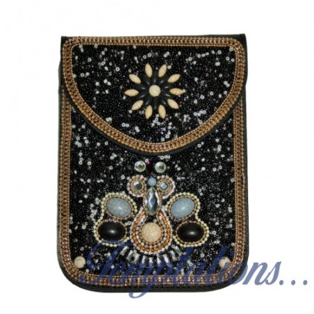 Pochette rectangulaire noire avec oiseau