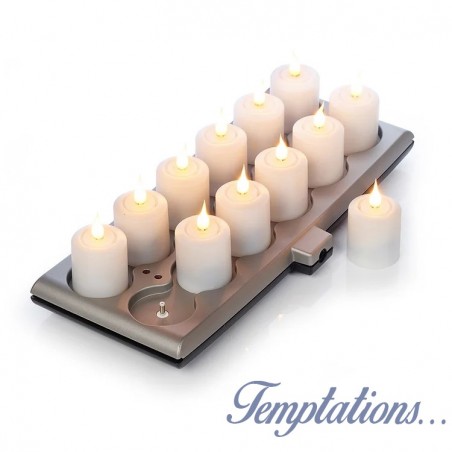 Kit 12 bougies votives LED rechargeables avec plateau de recharge SMART FLAME