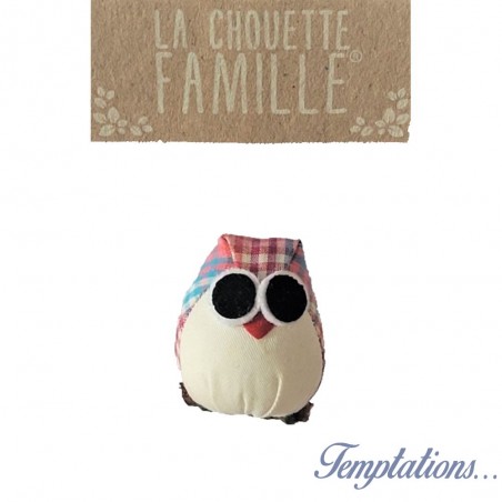 Magnet la chouette famille carreaux rouge/bleu