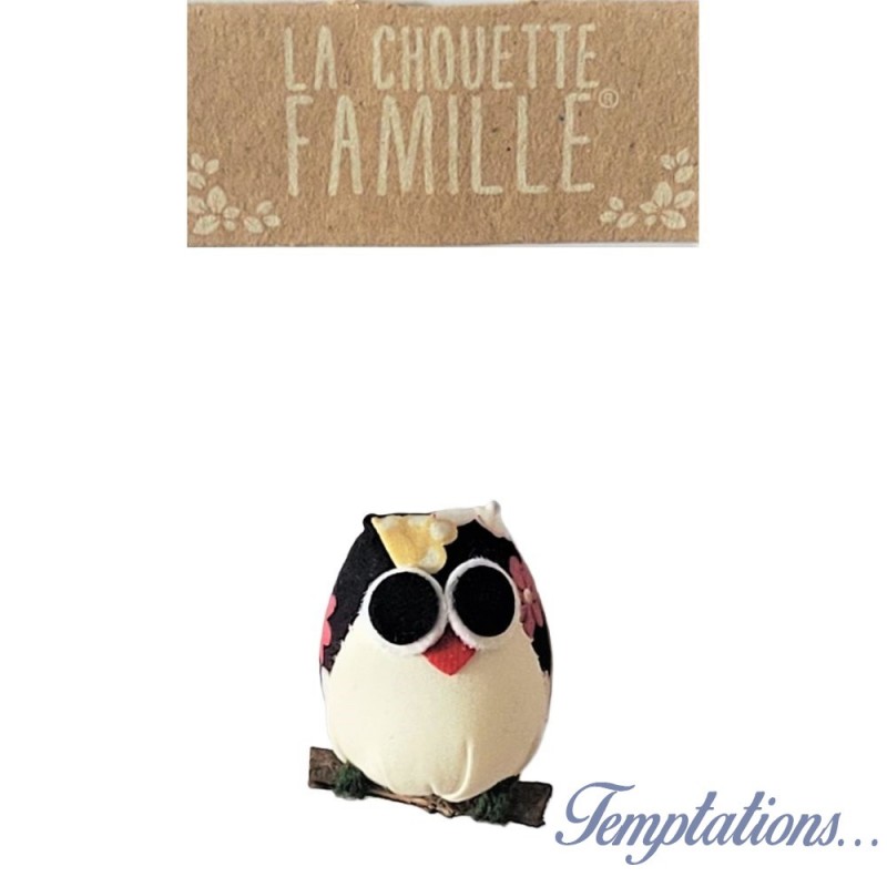 Magnet la chouette famille - Noir à fleurs