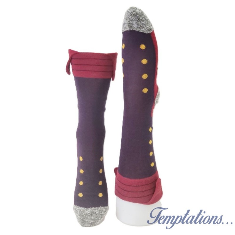 Chaussettes raisins et bordeaux lignes pois jaunes- Berthe Aux Grand Pieds-BAGFA.93