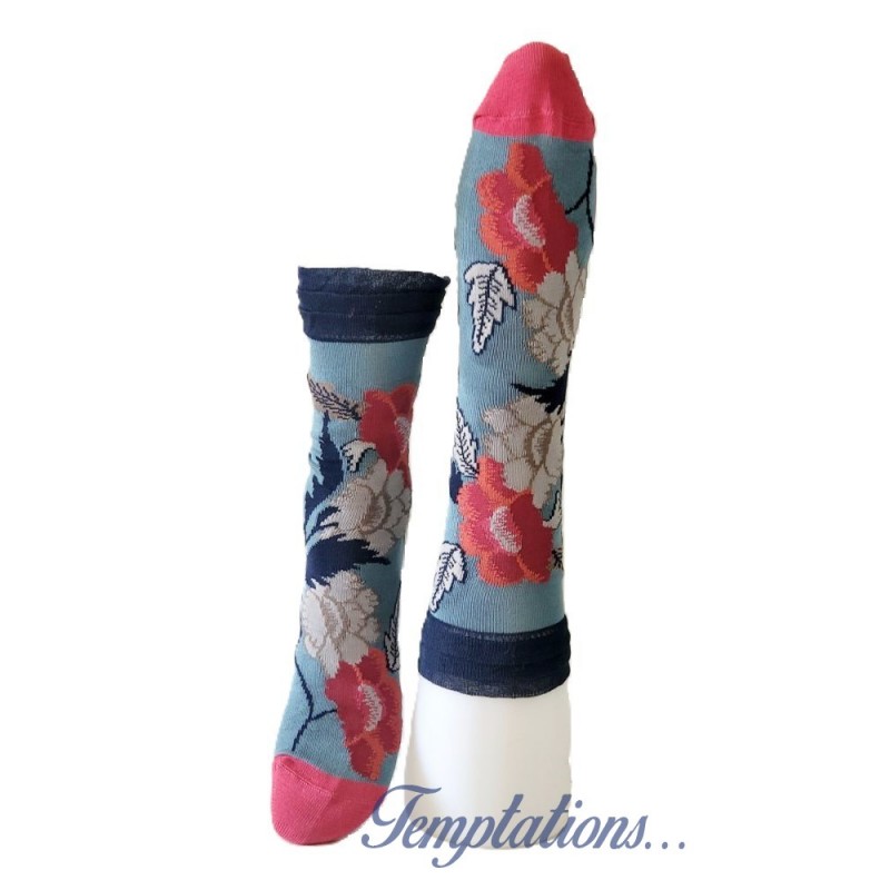 Chaussettes Jeans Fleuri- Berthe Aux Grand Pieds-BAG11F.1