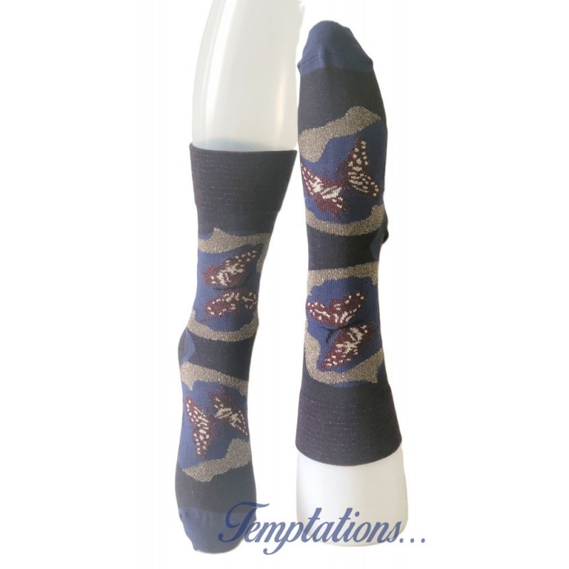 Chaussettes grises papillons berthe aux grand pieds-BAGP12.1