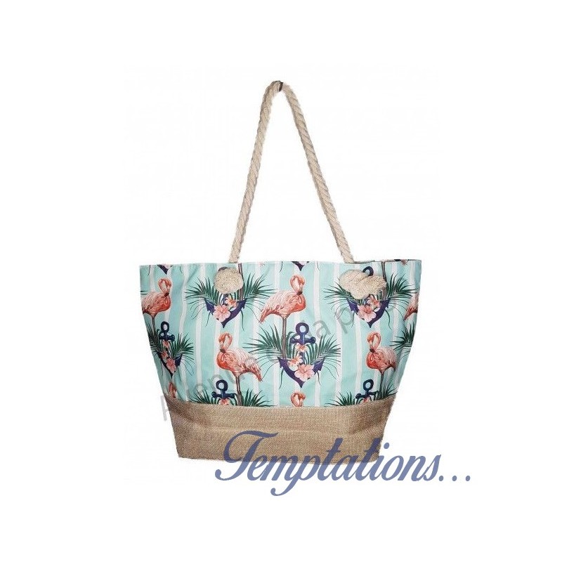 Sac de plage flamants roses et ancres