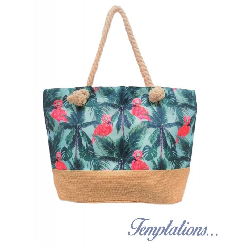 Sac de plage flamants roses et palmiers