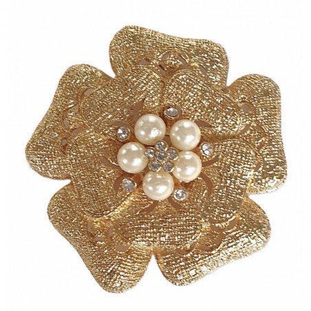 Broche florale dorée avec perles - L'officiel Roma