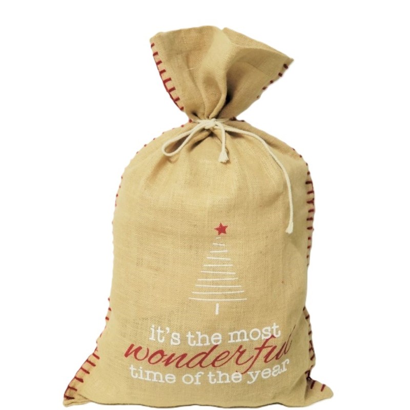 Sac cadeau en toile de jute "it’s most wonderfull" 50 x 80 cm
