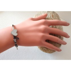 Bracelet argenté Love cœur nacre blanc