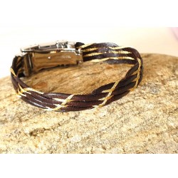 Bracelet homme en cuir noir et câble ocre