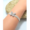 Bracelet élastique avec papillon argenté en strass