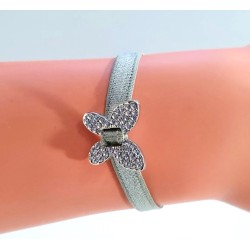 Bracelet élastique avec papillon argenté en strass