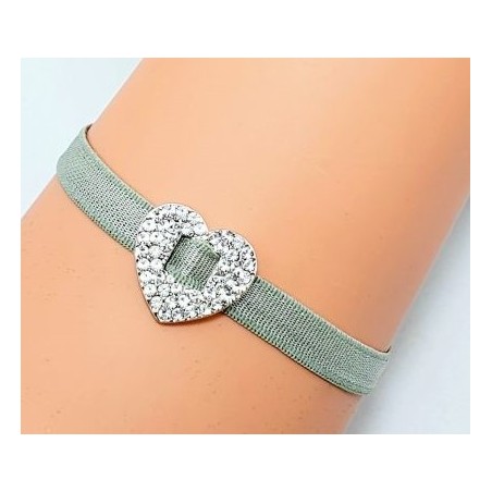 Bracelet élastique gris avec cœur Argenté en strass