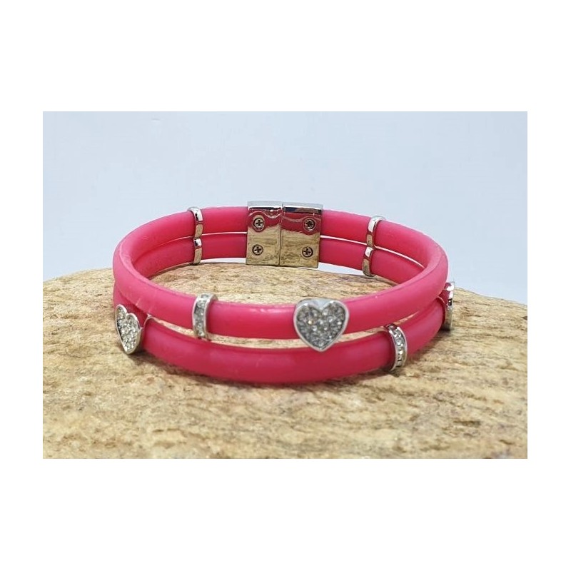 Bracelet double en silicone rose