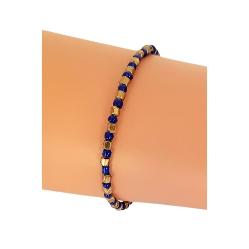 Bracelet fines perles bleu marine et cuivre - AFFARI AB