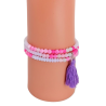 Bracelet 3 tours perles roses et pompon parme – Lucky Team