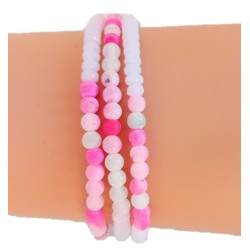 Bracelet 3 tours perles roses et pompon parme – Lucky Team