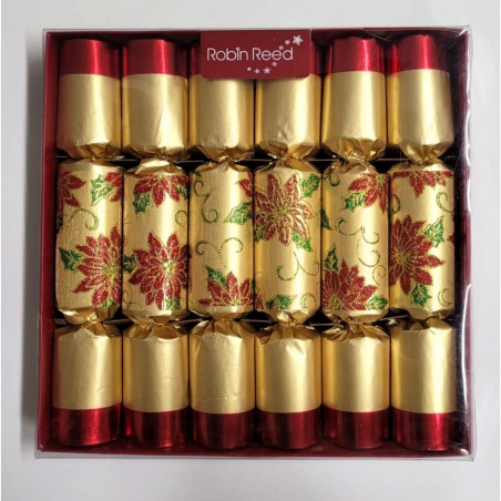 Boite de 6 crackers or motif Fleur de noel