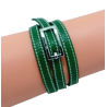 Bracelet en cuir vert triple tours avec boucle en métal rectangulaire