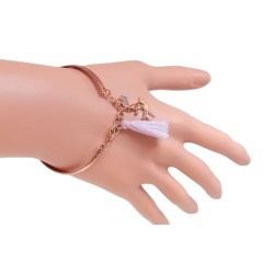 Bracelet jonc doré rose avec pompon et charm