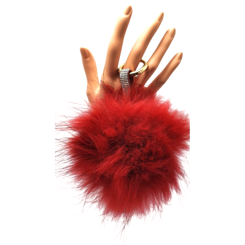 Porte-clefs pompon rouge en fourrure