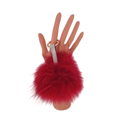 Porte-clefs pompon rouge en fourrure