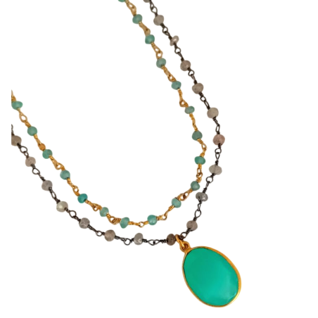 Collier sautoir avec pierre aqua calcédoine– Autour du Parfum