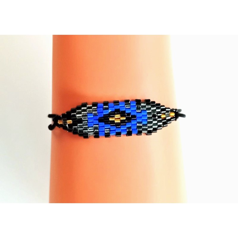 Bracelet de perles japonaises losange noir et bleu