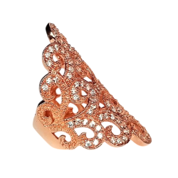 Bague arabesques en métal or rose et zirconium