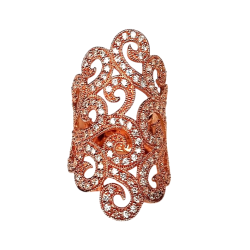 Bague arabesques en métal or rose et zirconium