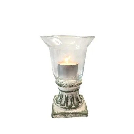 Photophore en verre sur pied vintage vert