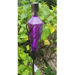 Torche " Epis" de jardin en verre couleur parme et  fer forge Cecilia Création