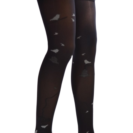 Collant noir oiseaux gris – Berthe aux grands pieds