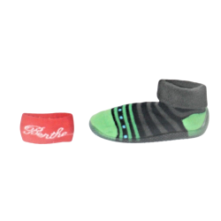 Berth shoes chaussons enfant gris et vert à rayures- Berthe Aux Grands Pieds