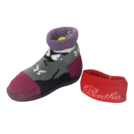 Berth shoes chaussons enfant gris et rose avec papillons - Berthe Aux Grands Pieds