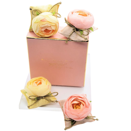 Coffret de 4 coussins fleur à parfumer – Jaune et Rose - Atelier Catherine Masson