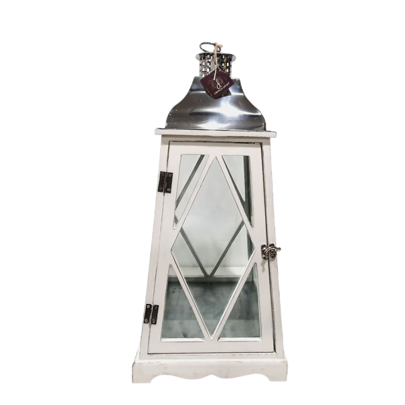 Lanterne rustique en bois blanc vieilli
