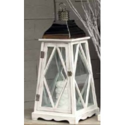 Lanterne rustique en bois blanc vieilli
