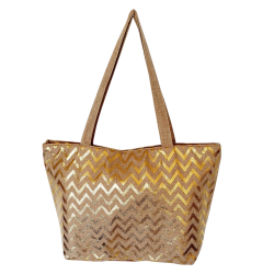 Sac de plage en toile de jute  imprimé zigzag or