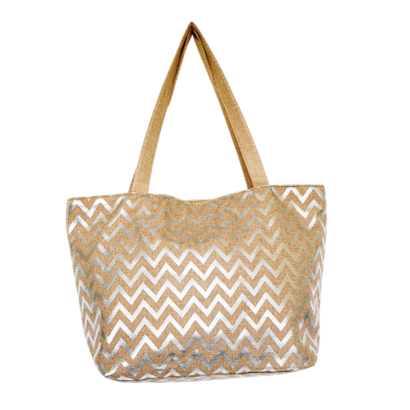Sac de plage en toile de jute imprimé zigzag Argent