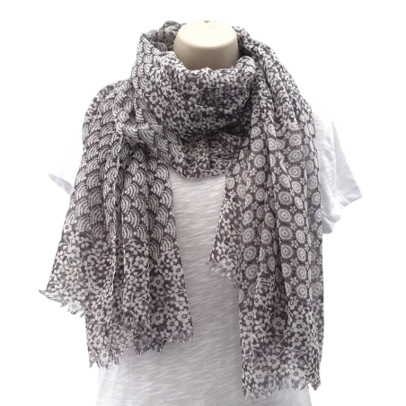Foulard ou paréo imprimé fleurs 2 tons gris Création Palm